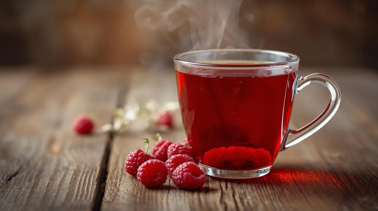 herbata malinowa z owocami i parą
