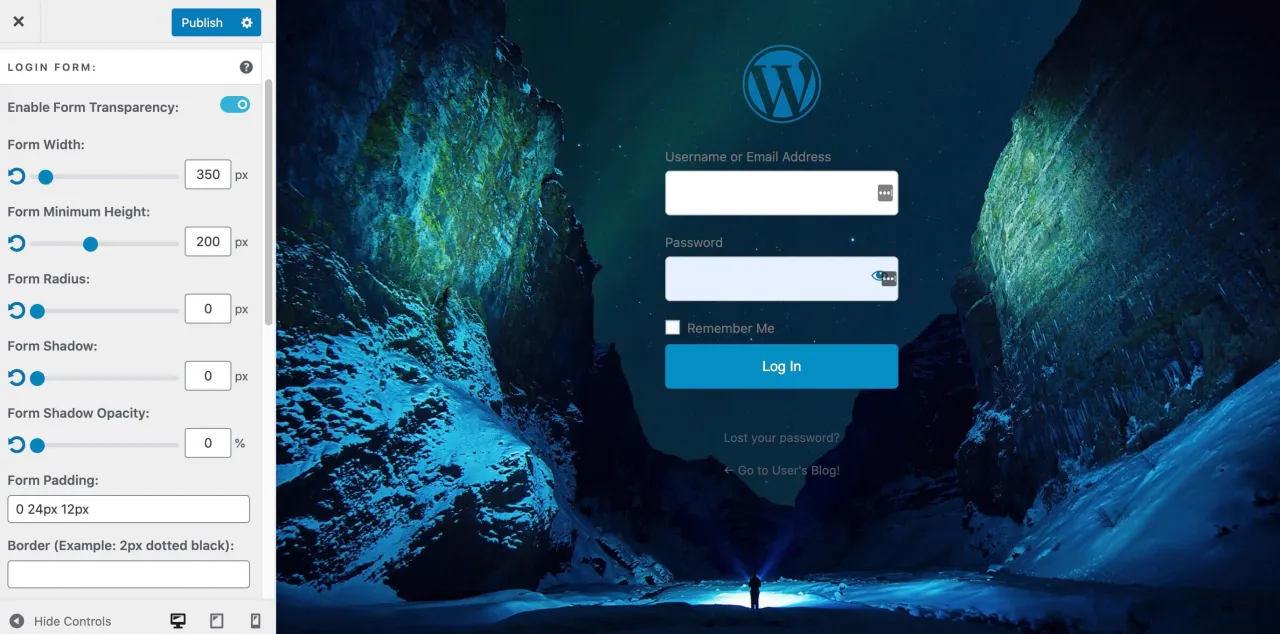 WordPress login screen example