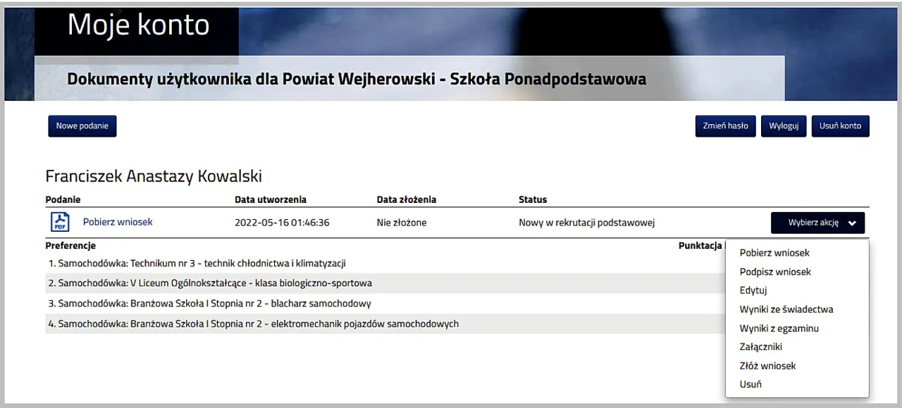 dokumenty rekrutacyjne do szkoły średniej