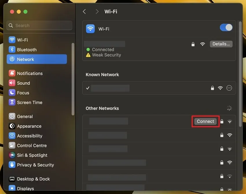 macOS Sonoma hasło wifi ustawienia systemowe