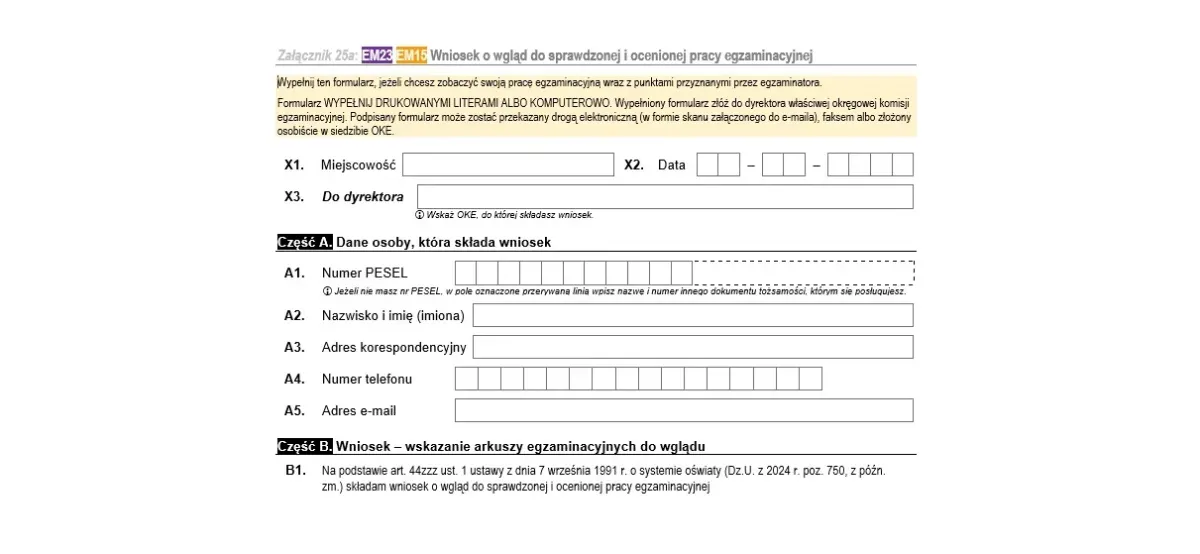 wniosek o wgląd do pracy egzaminacyjnej wzór