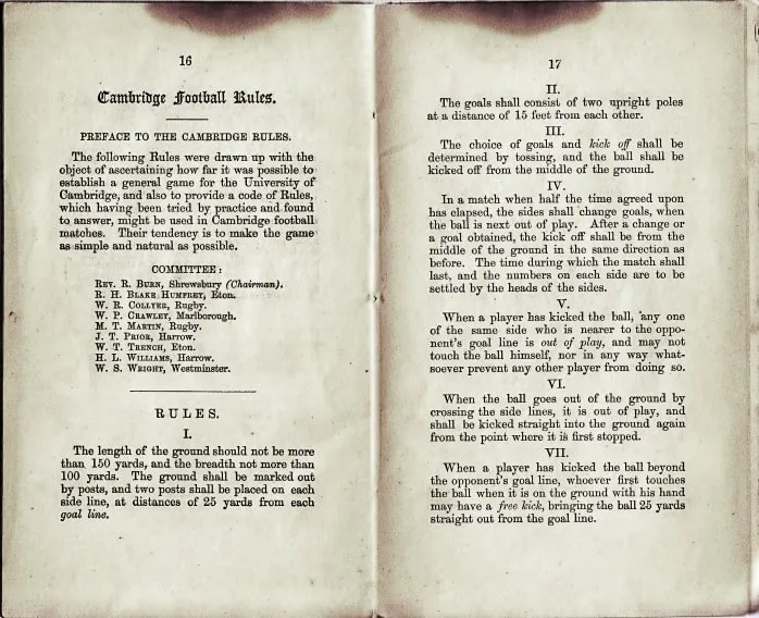 Historia spalonego w piłce nożnej zasady Cambridge Rules