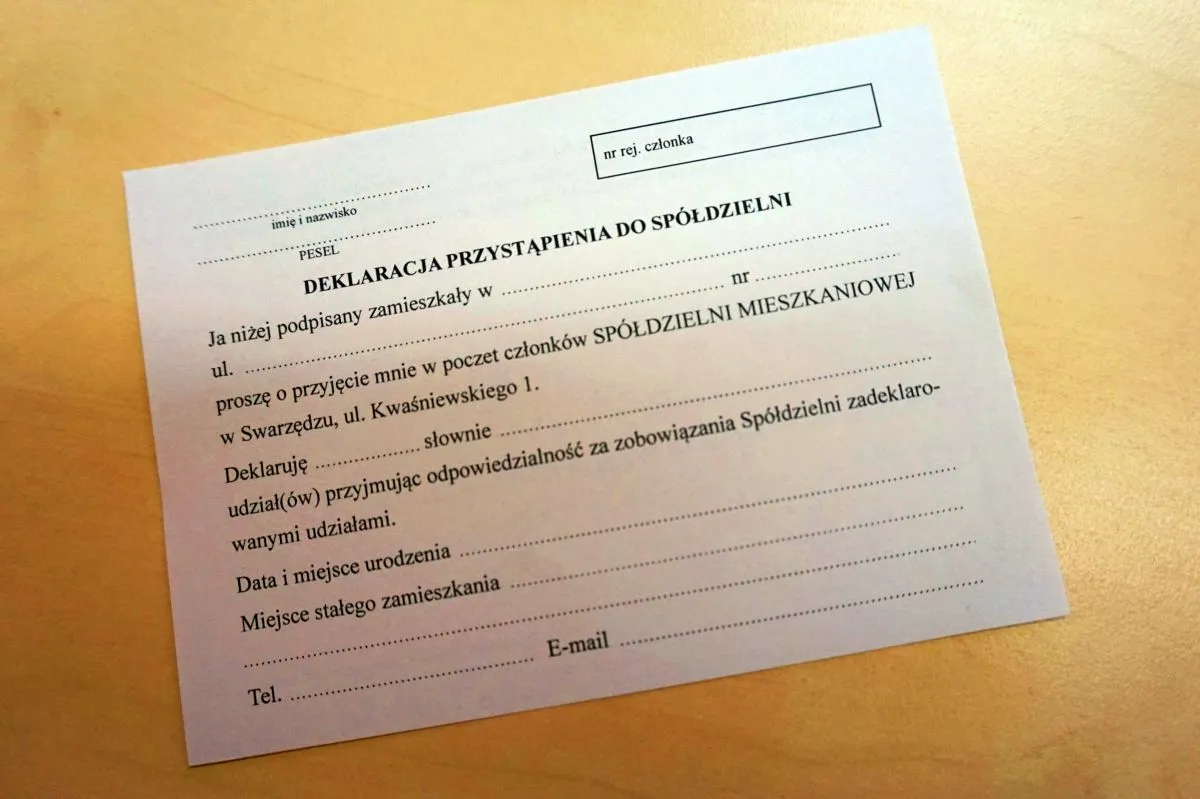 proces przystąpienia do spółdzielni mieszkaniowej, formularz deklaracji