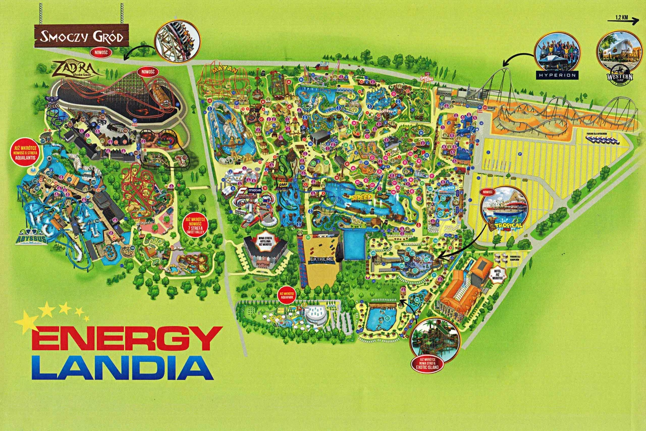 Energylandia mapa parku godziny otwarcia