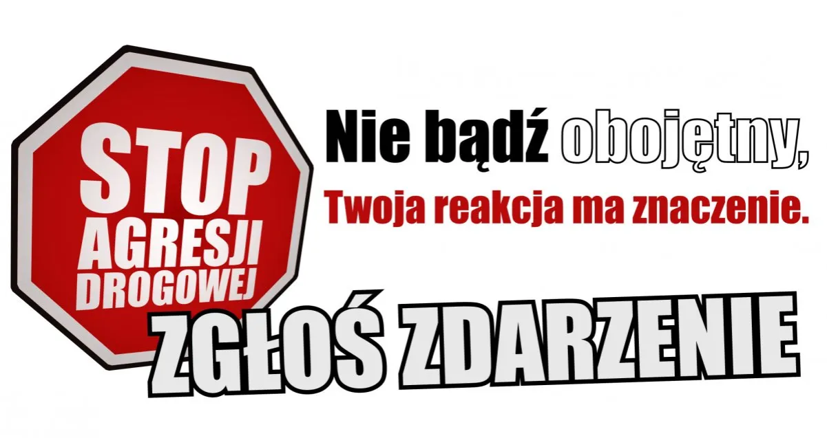 Stop Agresji Drogowej logo lub przykład nagrania z kamery samochodowej