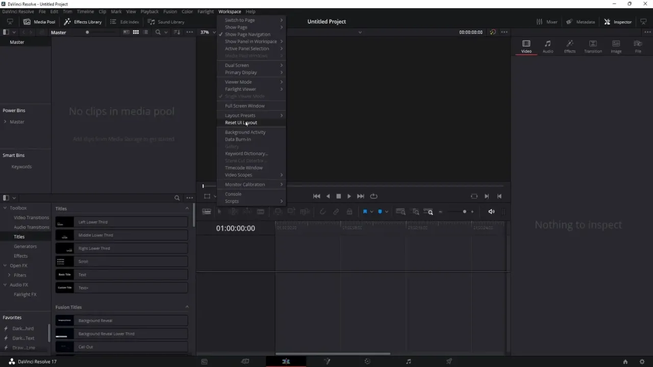 DaVinci Resolve interfejs użytkownika