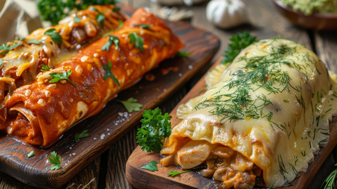 Zdjęcie Enchilada lub pierogi z kurczakiem, serem i pieczarkami - pomysł na obiad