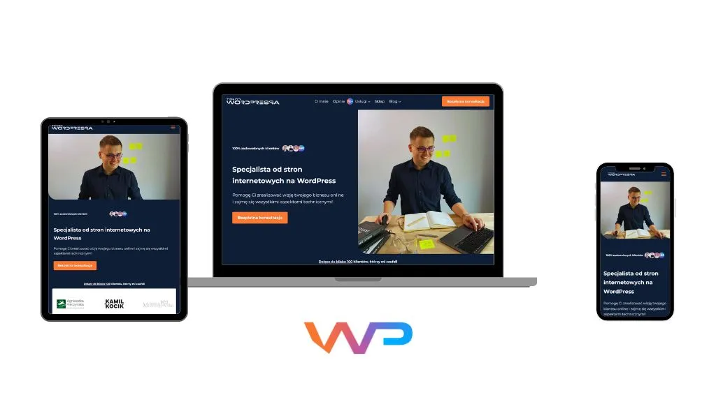 Przykłady stron responsywnych na r&oacute;żnych urządzeniach (desktop, tablet, smartfon)