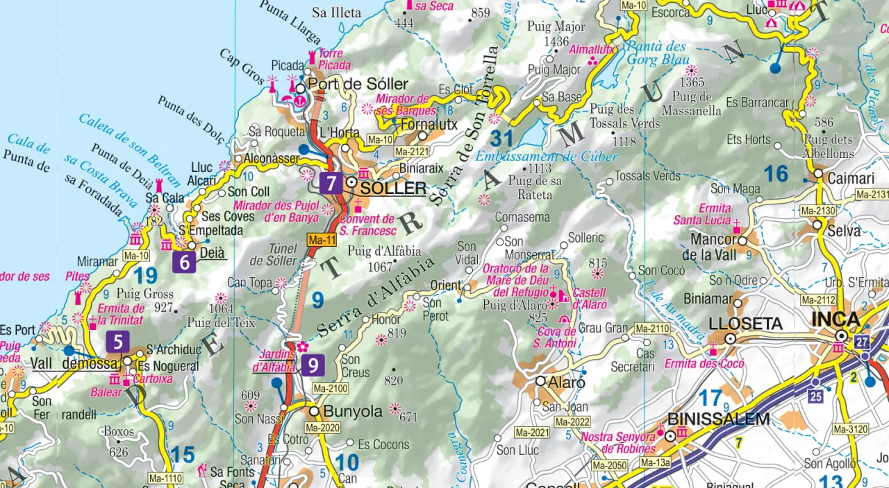 Mapa Majorki z zaznaczonymi regionami turystycznymi