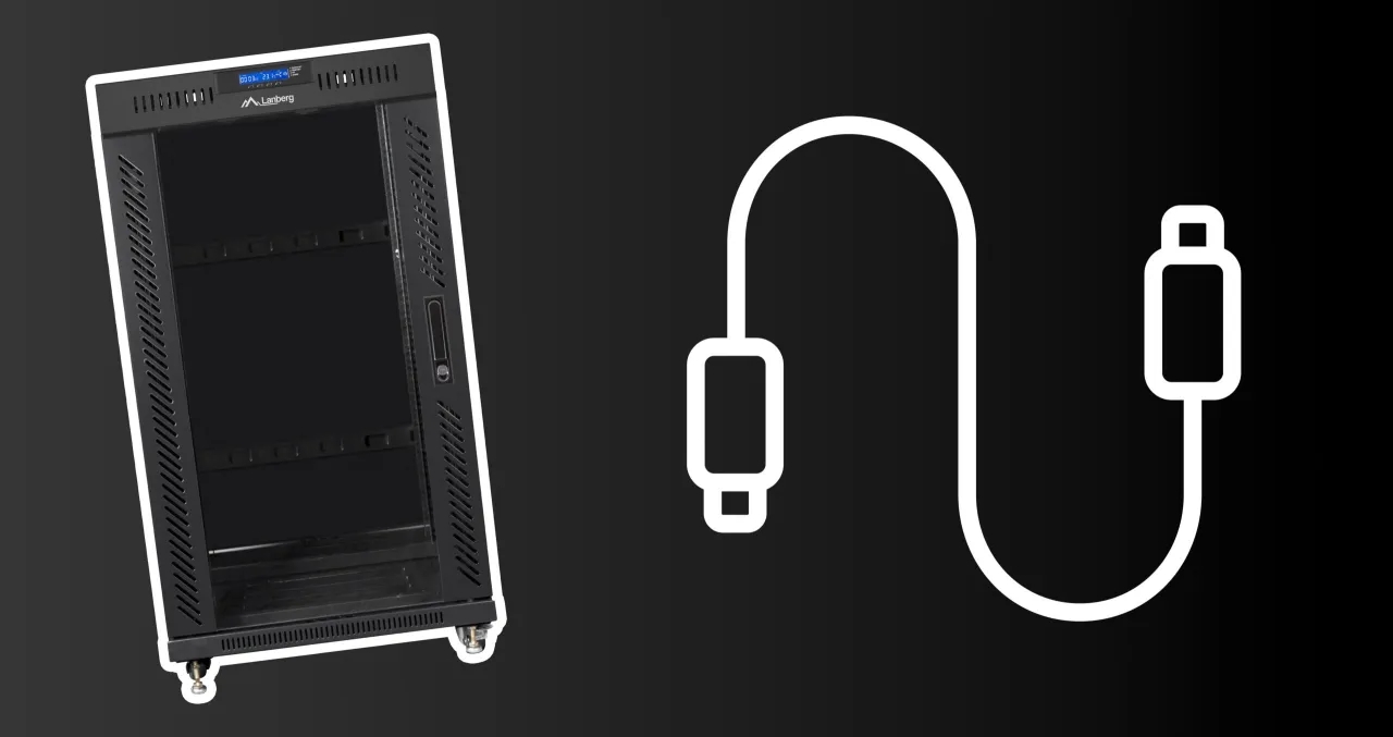 Szafa rackowa obok symbolu skrętki.