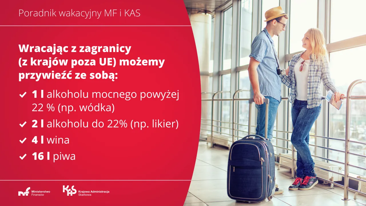 Wracając z zagranicy (spoza UE) można przewozić alkohol w bagażu rejestrowanym: 1l mocnego, 2l do 22%, 4l wina, 16l piwa.