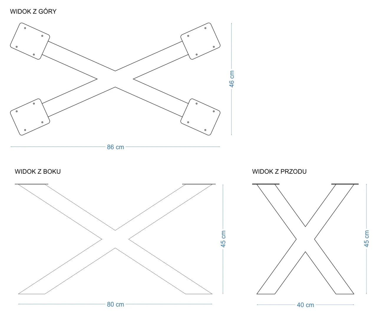 schemat wymiar&oacute;w nogi pająk do stołu