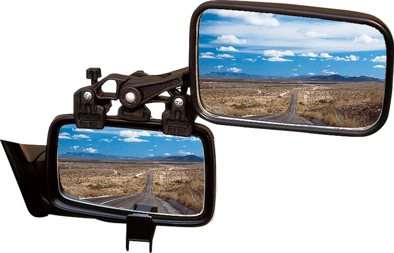 r&oacute;żne typy lusterek do holowania przyczepy: uniwersalne, dedykowane, na błotnik