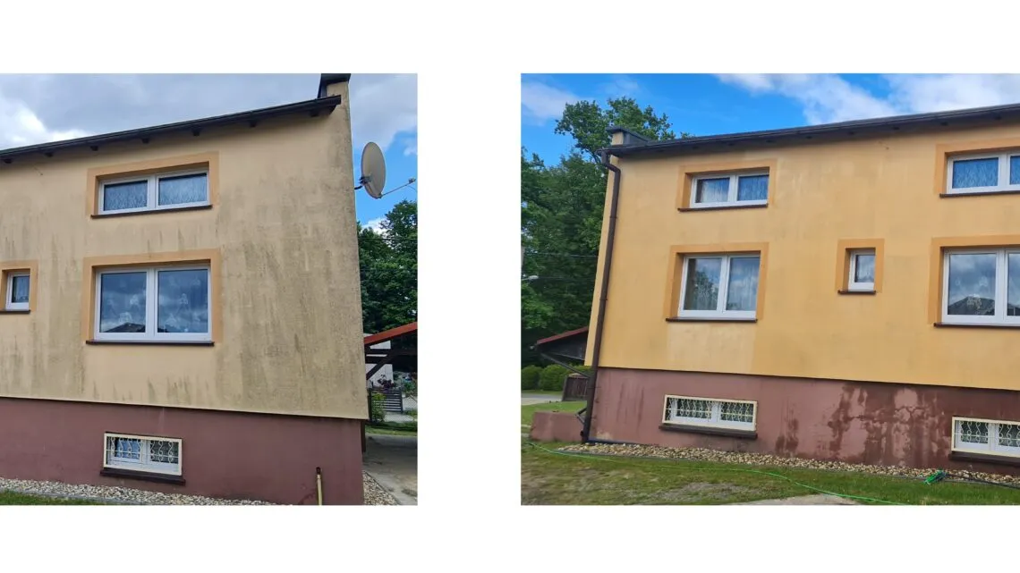 Elewacja przed i po myciu ciśnieniowym