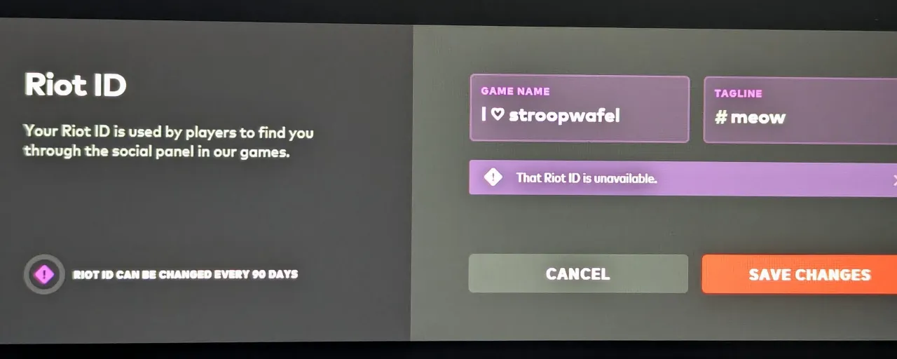 Riot ID change interface