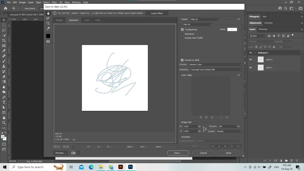 Photoshop Export As dialog window
