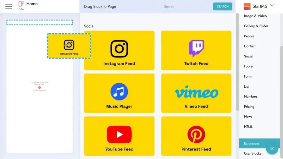 Interfejs kreatora stron internetowych drag and drop
