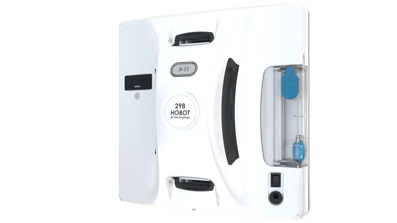 robot myjący okna na kabinie prysznicowej bezramowej