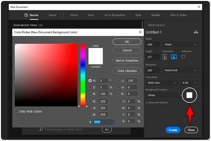 Photoshop nowy dokument kolor tła