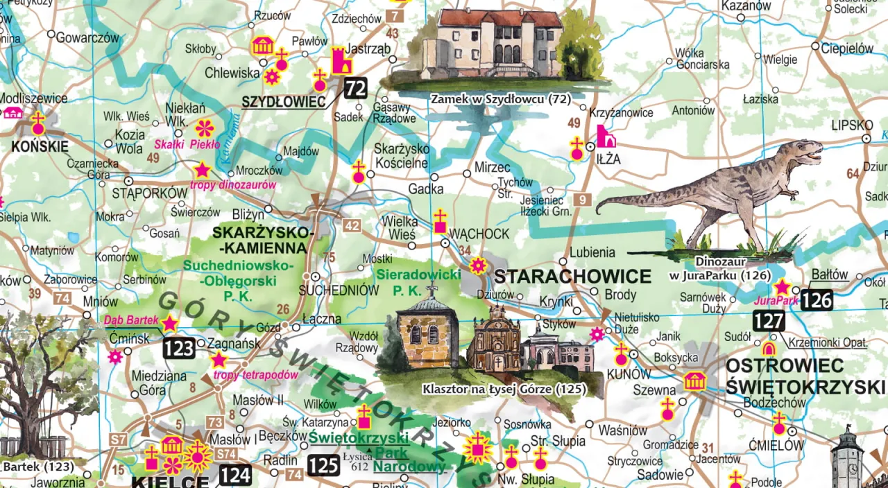 Mapa Polski z atrakcjami turystycznymi