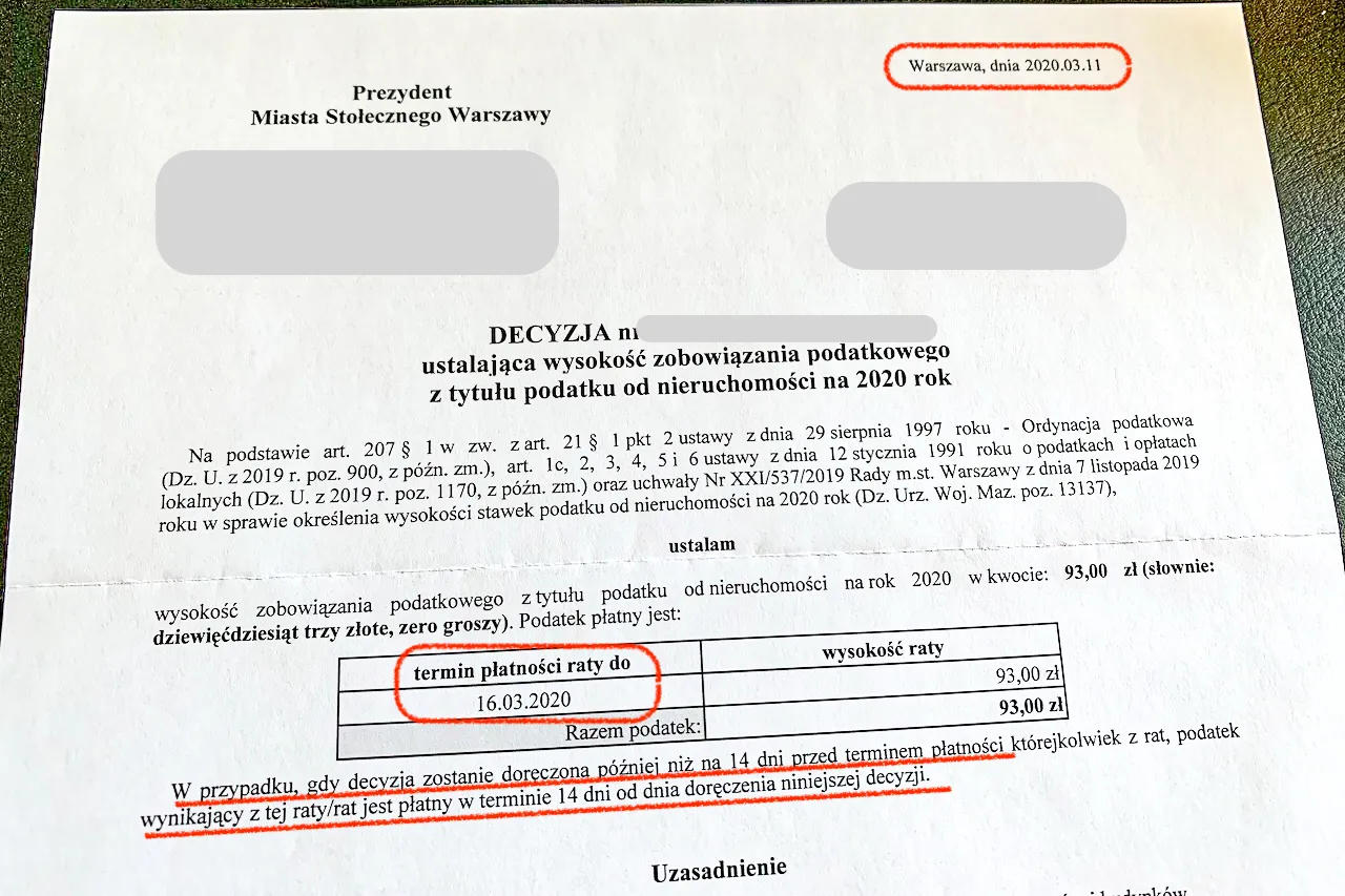 Podatek od nieruchomości decyzja i terminy płatności