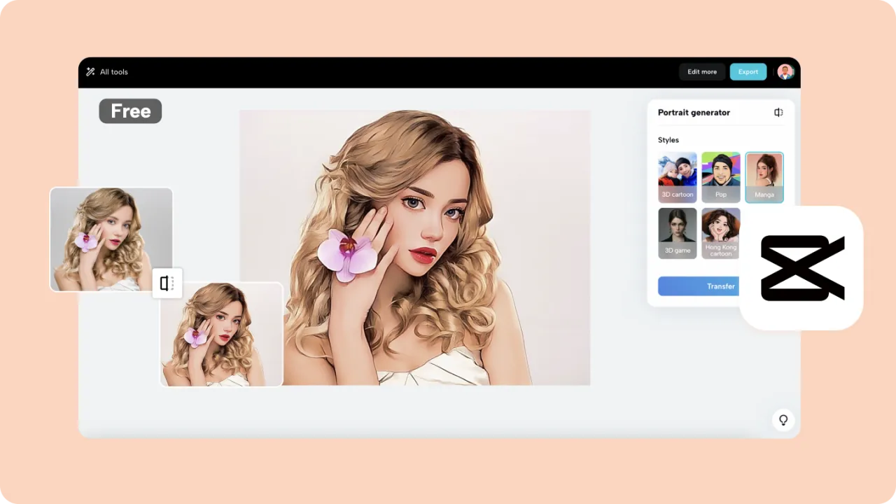 Aplikacja do wyostrzenia zdjęć pozwala na transformację portretu kobiety w stylizowaną grafikę.