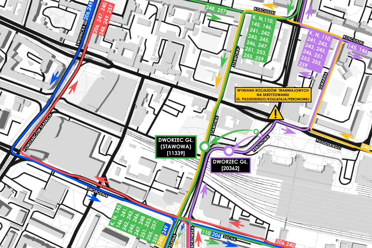 Przystanek autobusowy Dworzec Gł&oacute;wny Sucha Wrocław mapa