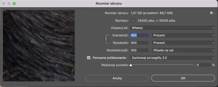 Okno rozmiar obrazu Photoshop