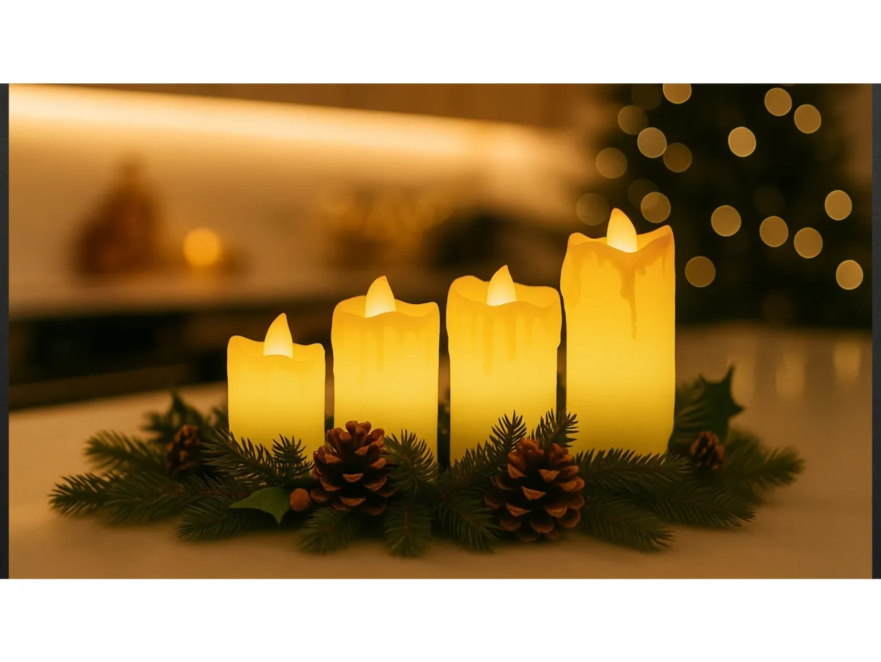 Świece i lampki LED na stole