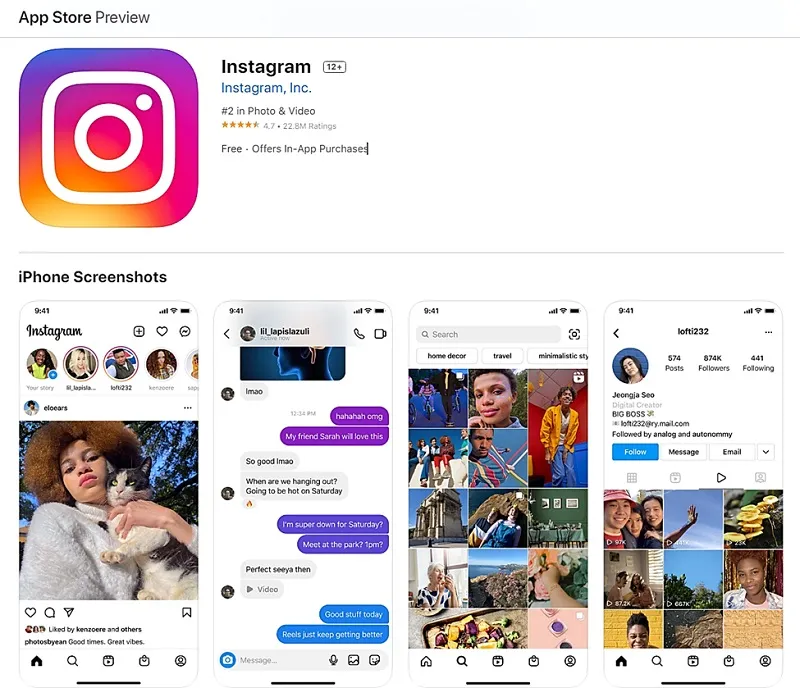 Instagram update iOS App Store screenshot