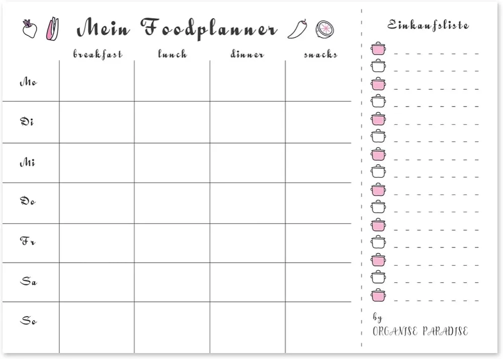 narzędzia do planowania odchudzania, dziennik, zdrowe jedzenie