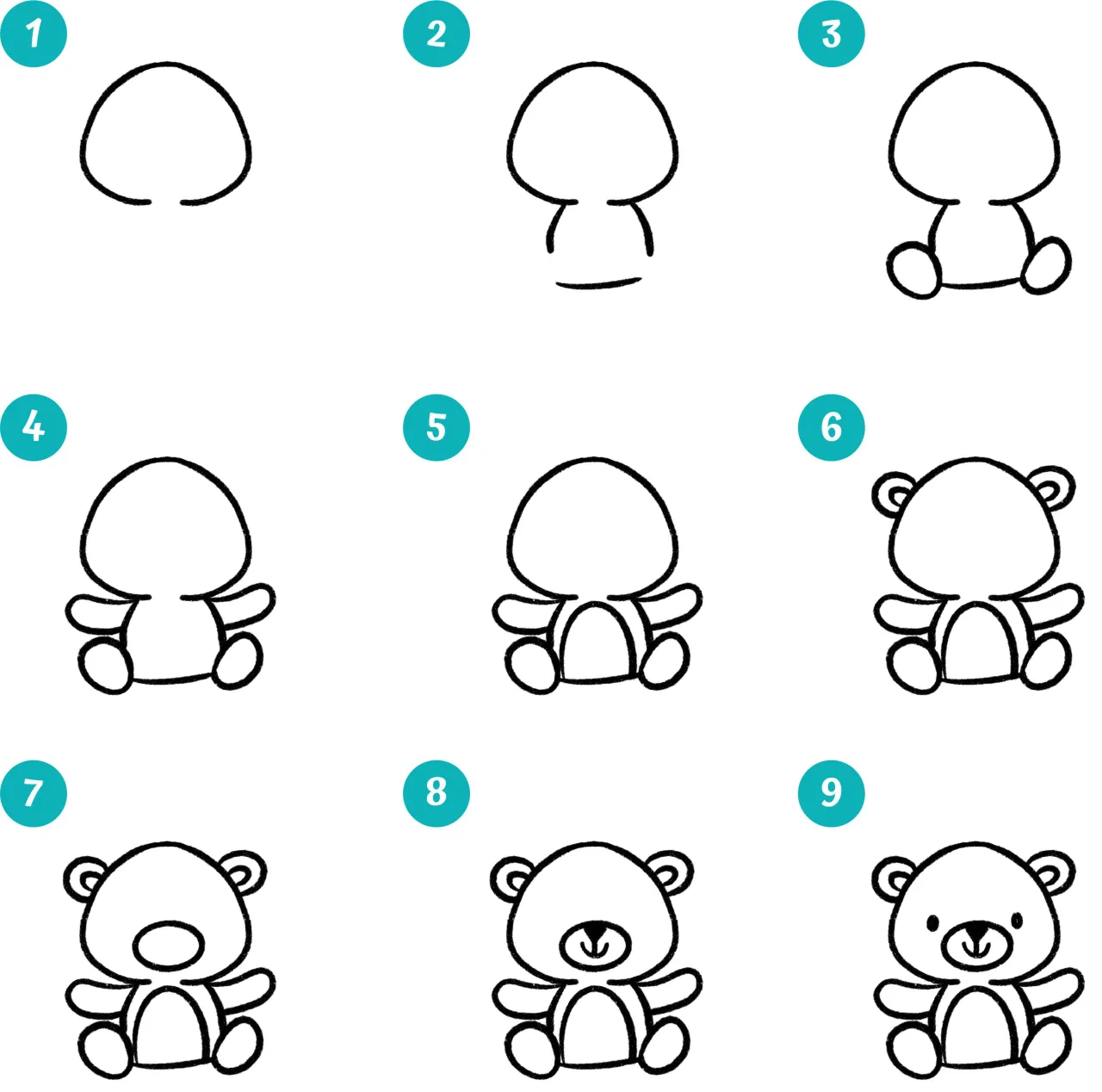 miś teddy bear rysunek krok po kro kroku