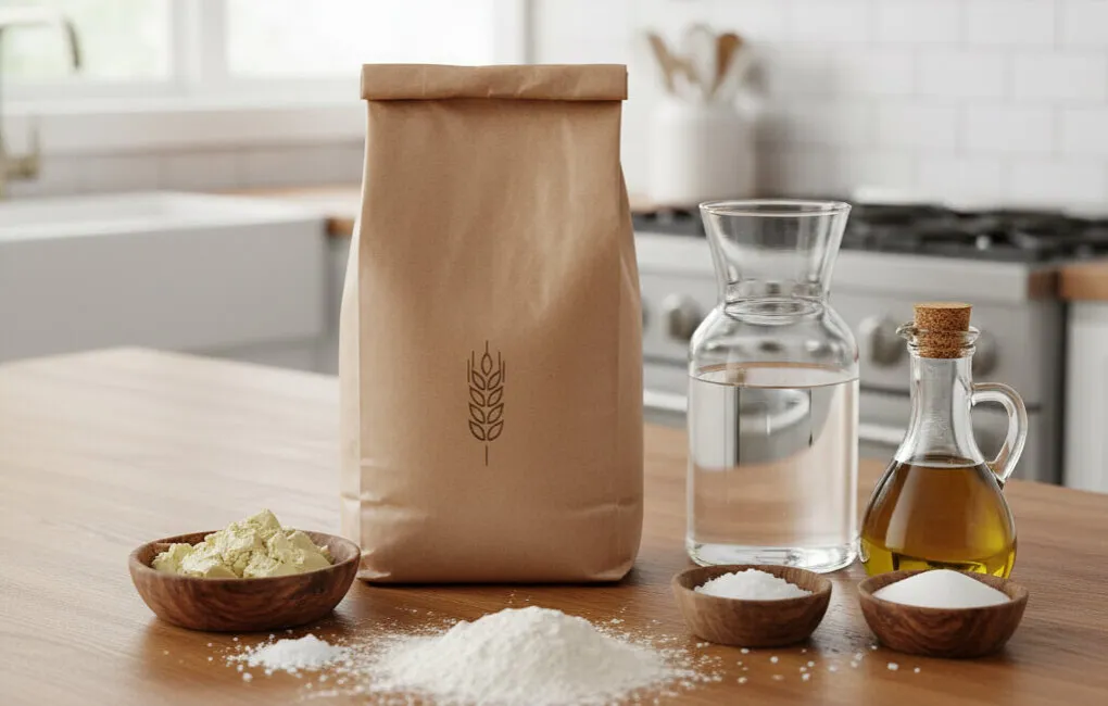 składniki na ciasto do pizzy mąka drożdże oliwa