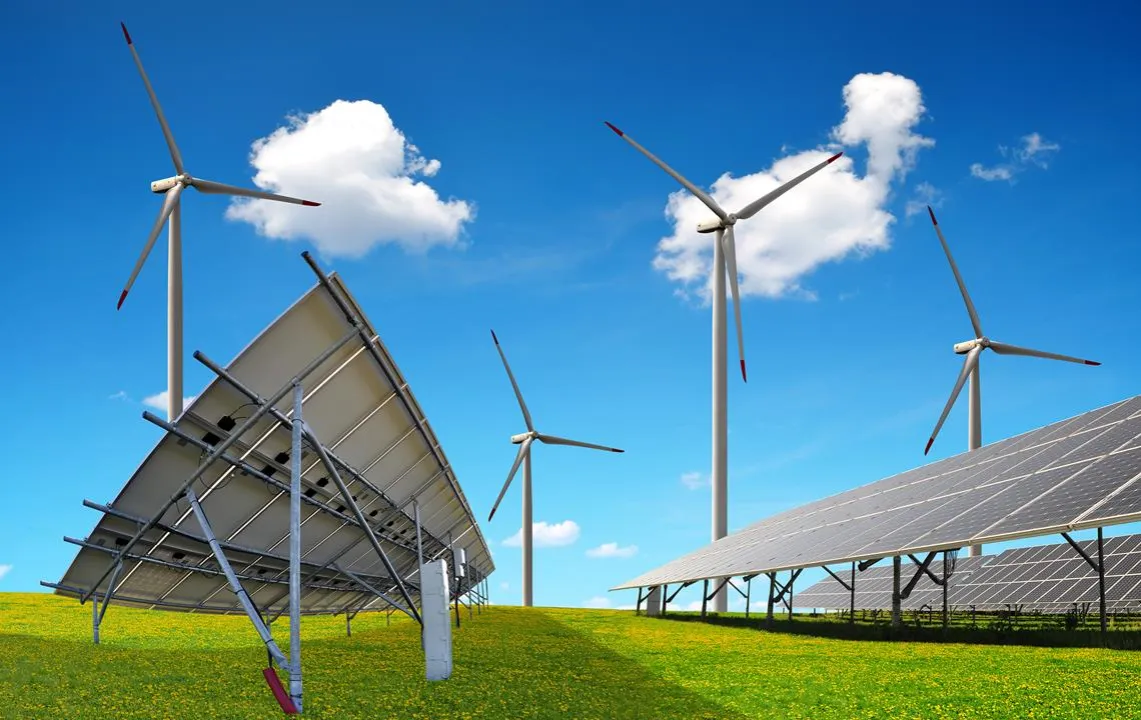 farmy wiatrowe i panele słoneczne