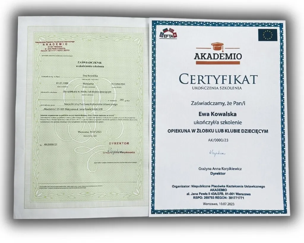 dokumenty wymagane do pracy w żłobku