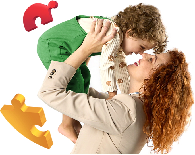 Rodzic wypełniający wniosek online, z dzieckiem w tle