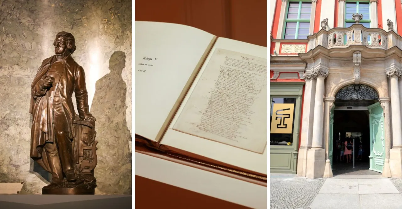 Pomnik Mickiewicza, rękopis Pana Tadeusza, kiedy powstał, i zabytkowa kamienica.