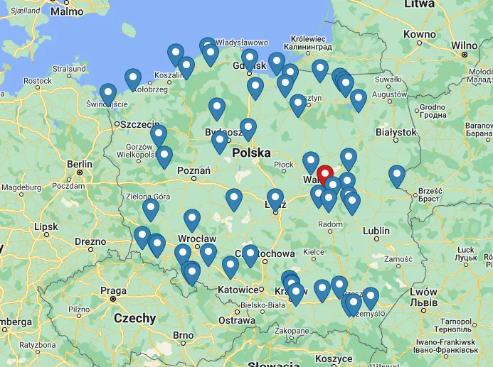mapa cen nocleg&oacute;w Polska regiony