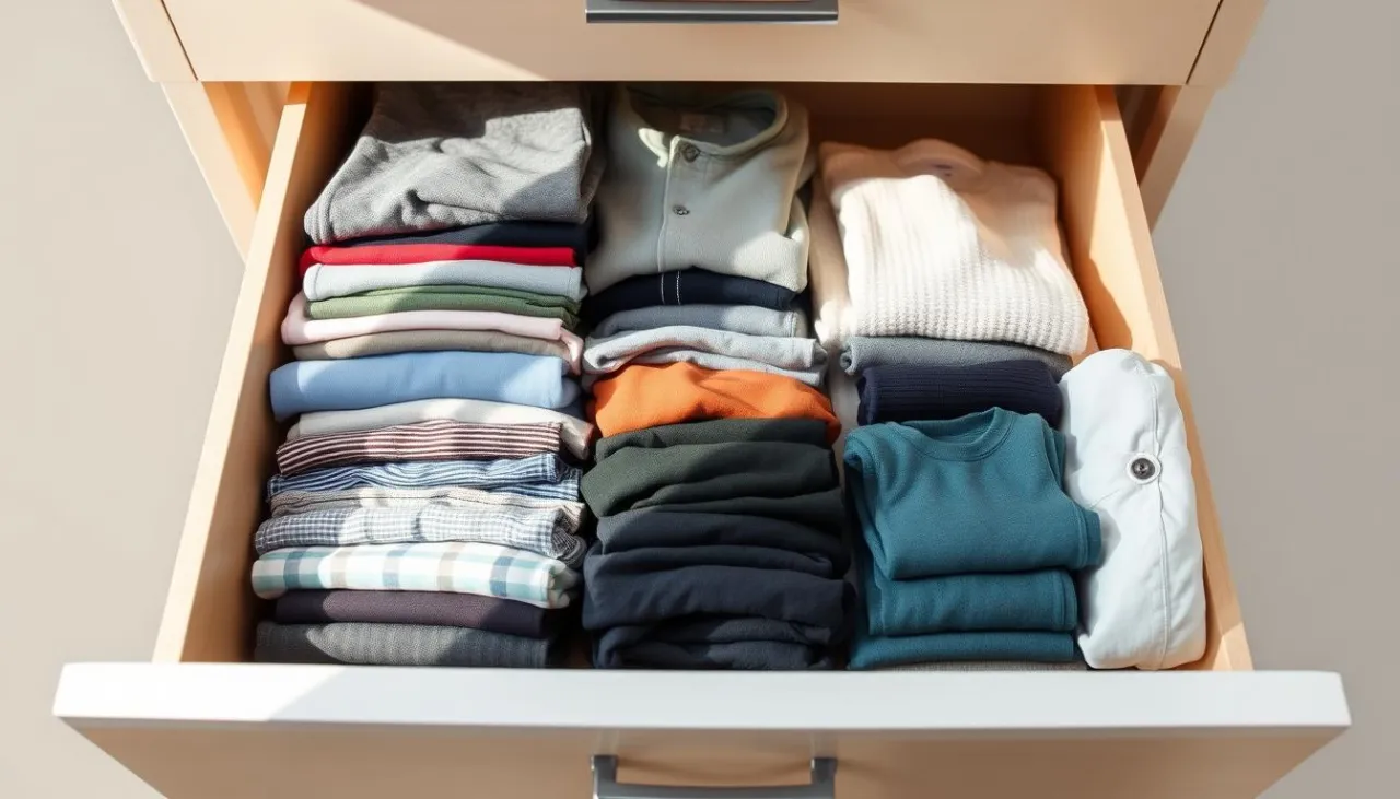 organizacja szafy szuflady KonMari, organizery do ubrań pionowe przechowywanie