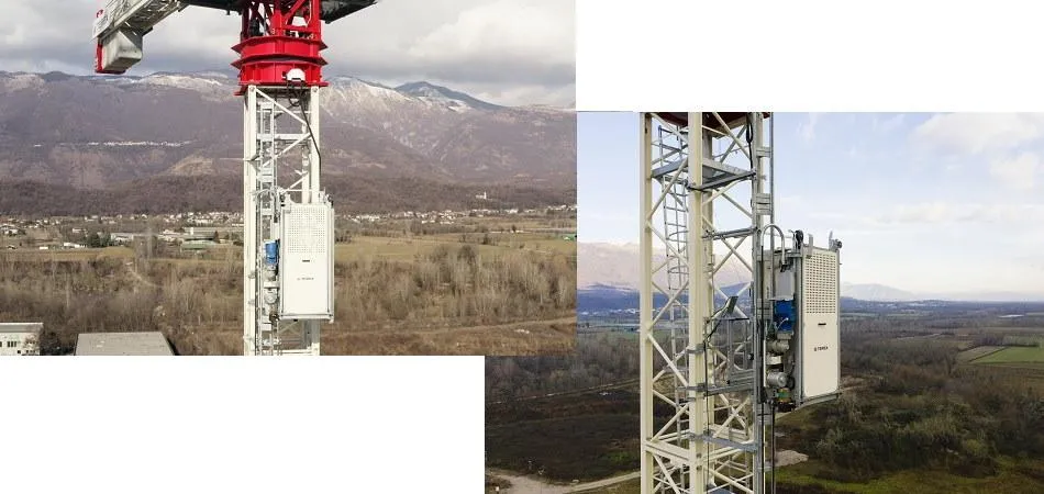 operator dźwigu wieżowego wchodzi po drabinie i windą