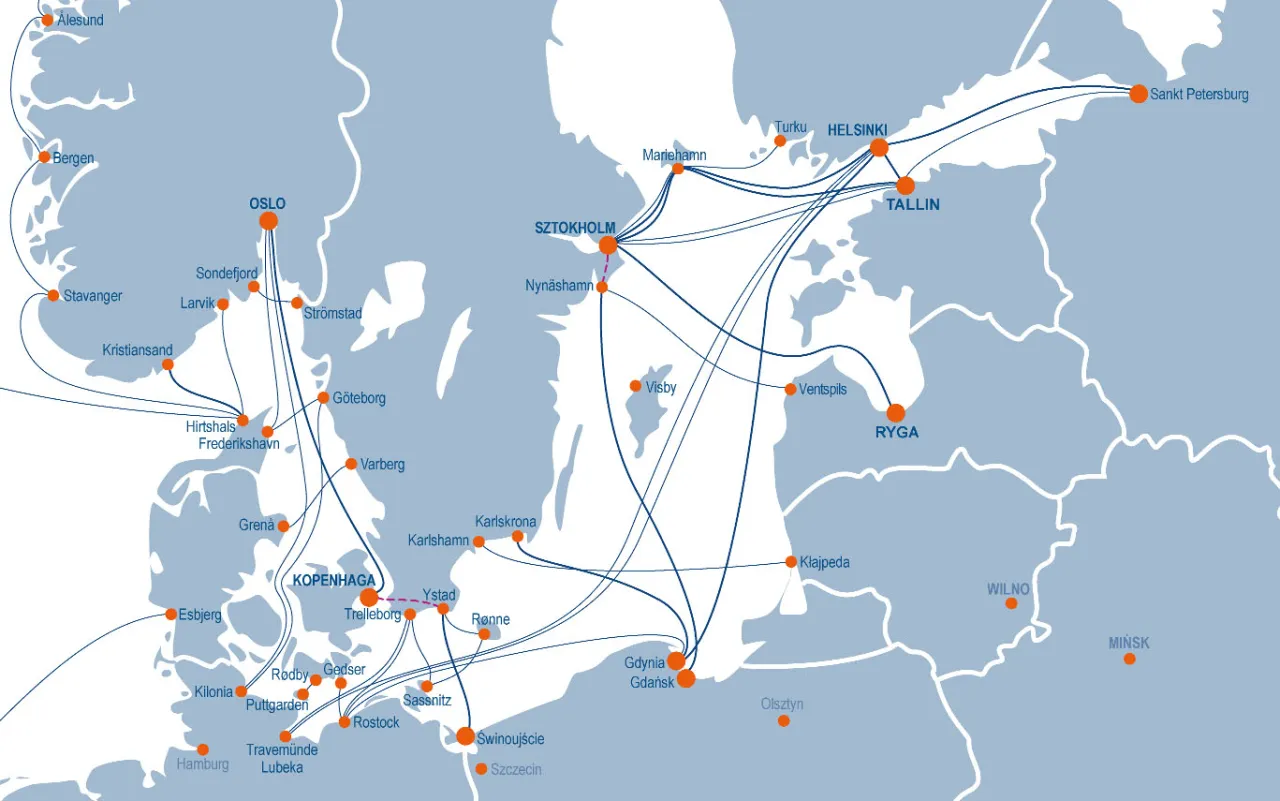 Mapa trasy Norwegia Polska prom