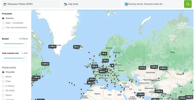 tanie loty europa mapa