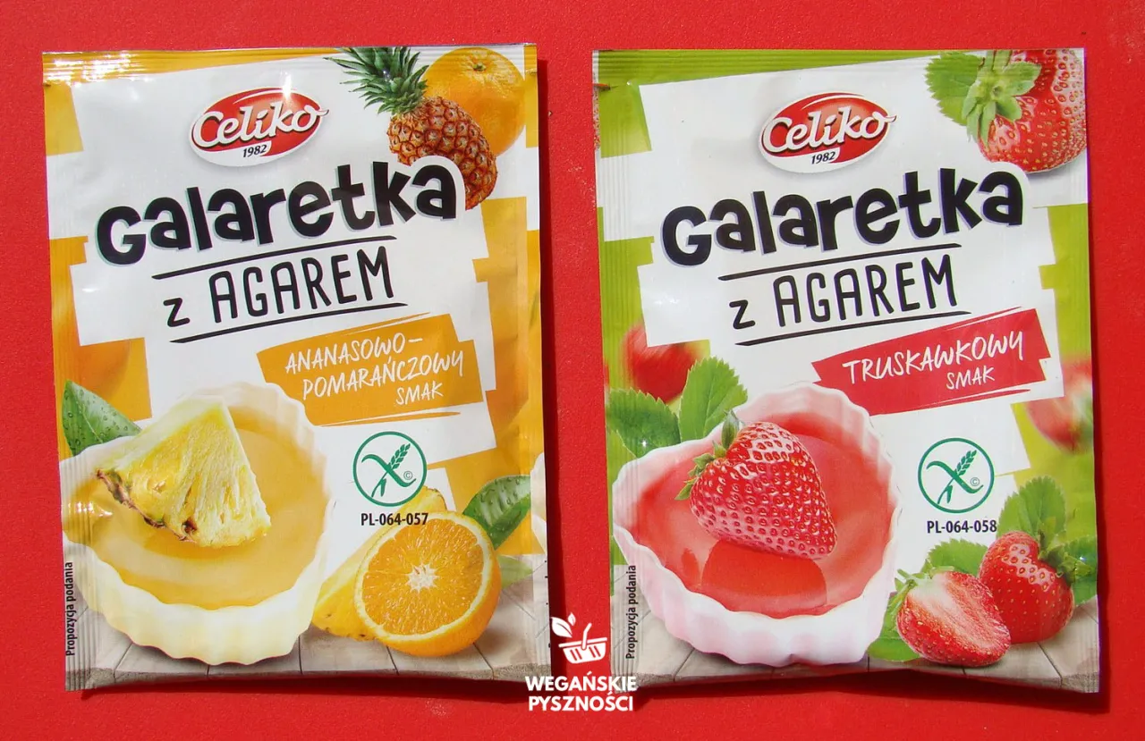Szukasz wegańskiej galaretki gdzie kupić? Opakowania galaretek Celiko o smaku ananasowo-pomarańczowym i truskawkowym.