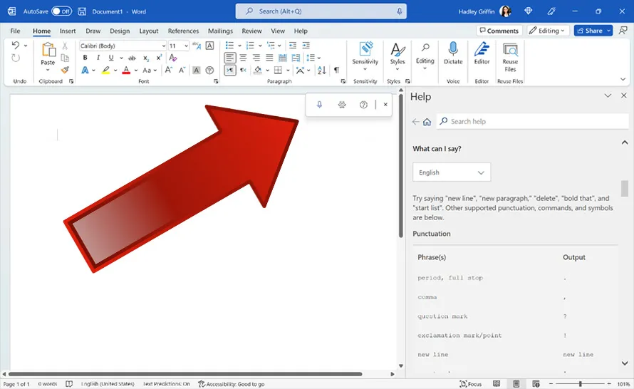 przycisk dyktuj word