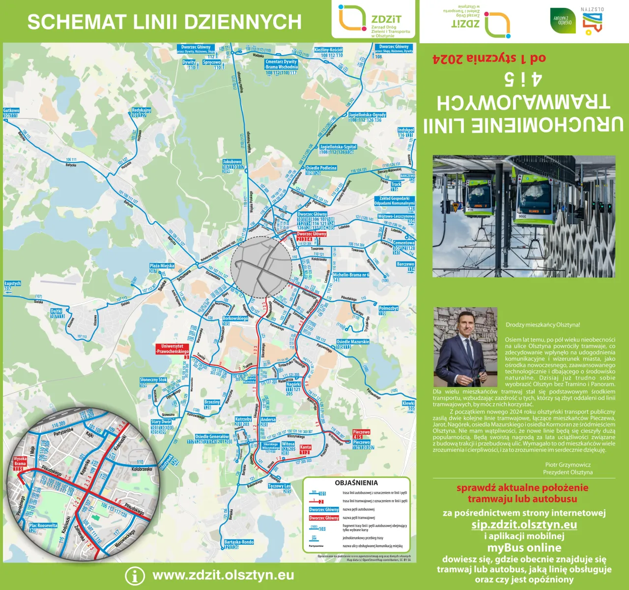 Mapa komunikacji miejskiej Olsztyn