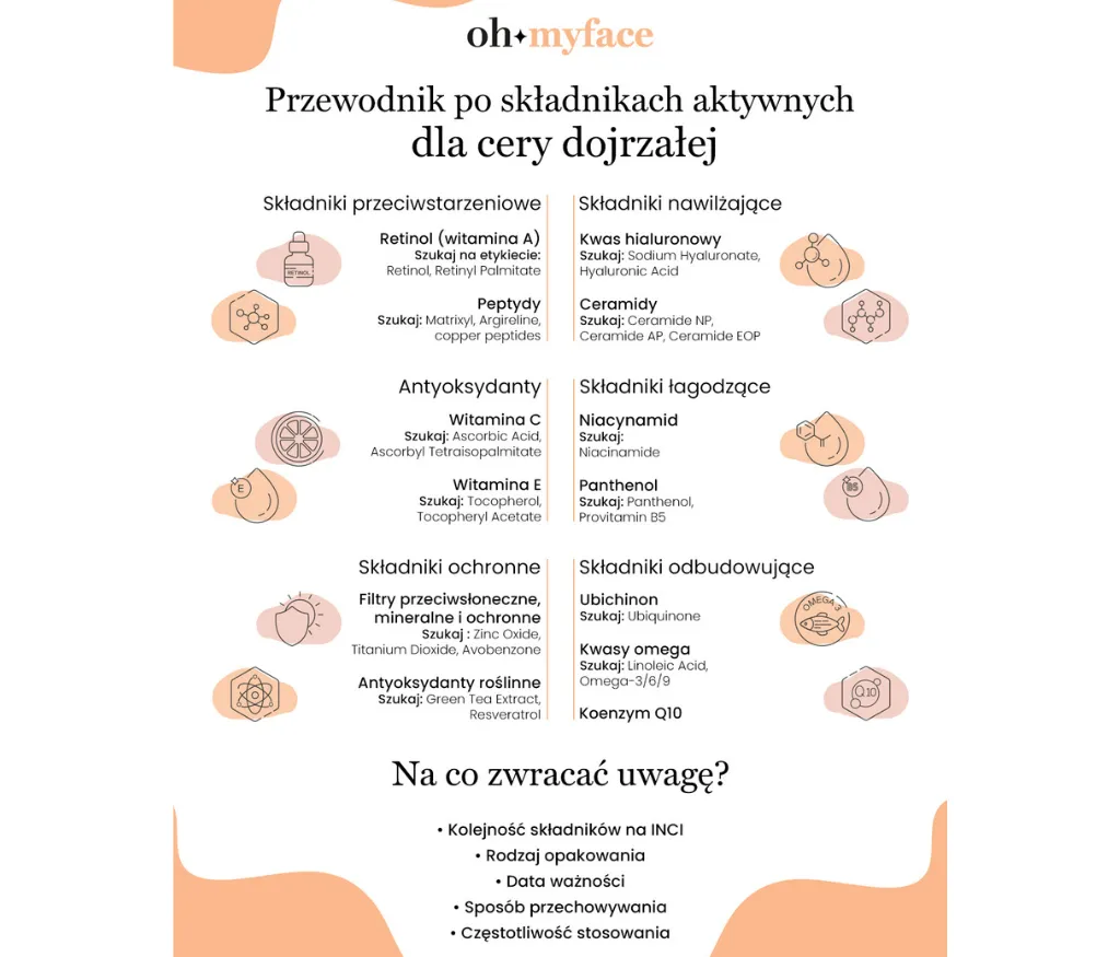 infografika składniki aktywne serum dojrzała skóra