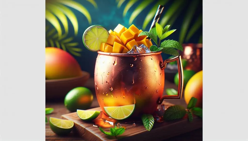 kolorowy tropikalny drink z mango w szklance