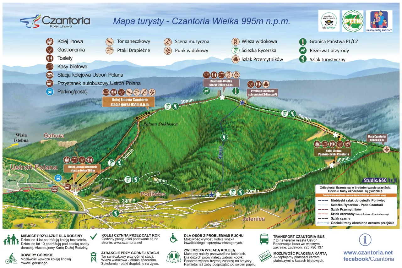 Mapa szlak&oacute;w Beskid Śląski Czantoria Sosz&oacute;w
