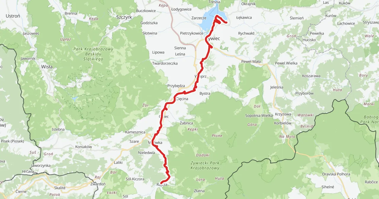 Mapa trasy rowerowej Jezioro Żywieckie