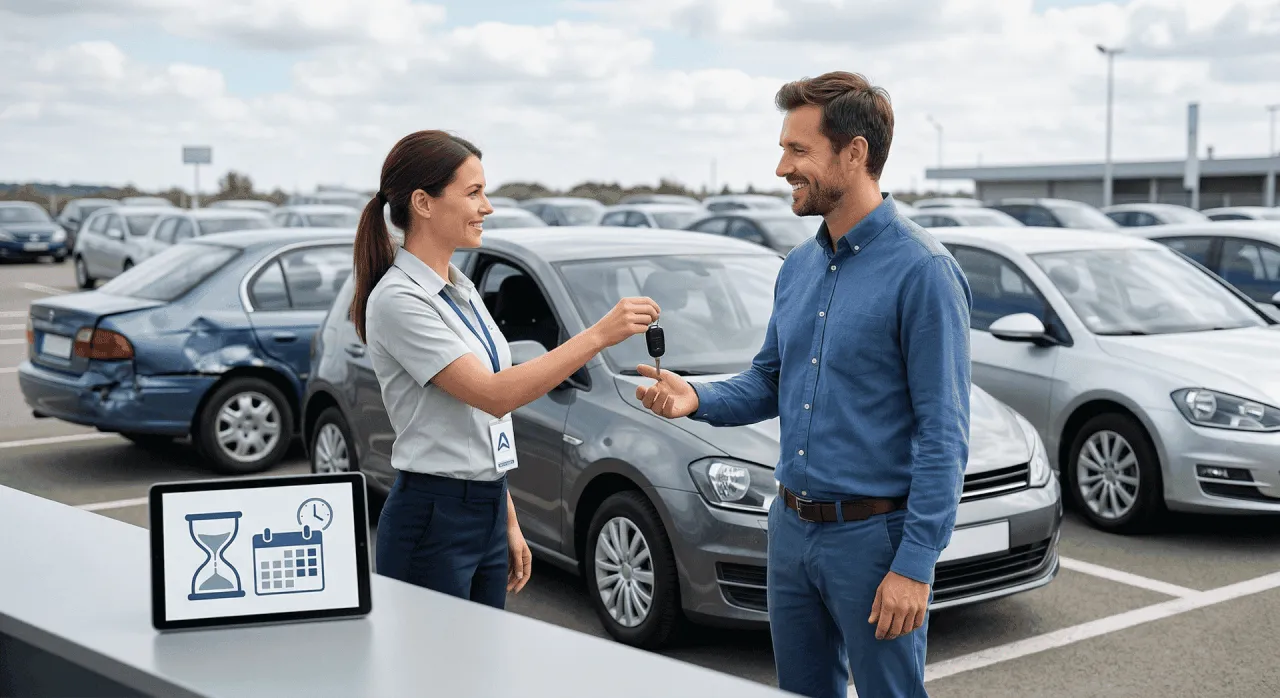 Przekazanie kluczyk&oacute;w do samochodu zastępczego z AC. Klient odbiera auto po szkodzie.
